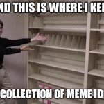 :') | AND THIS IS WHERE I KEEP; MY COLLECTION OF MEME IDEAS | image tagged in empty shelf man,memes,ideas,imgflip,empty | made w/ Imgflip meme maker