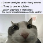 Relatable, Am i right... guys? | Creates unoriginal or non-funny memes; Tries to use templates; Doesn't understand in what context this meme template is supposed to be used for | image tagged in cat looks inside | made w/ Imgflip meme maker