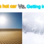 It always feels warmer or colder than it actually is (new template btw) | Getting into a hot car; Getting into a cold car | image tagged in desert vs snowy forest | made w/ Imgflip meme maker