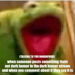 AHHHHHHHHHHHHH | when someone posts something thats not dark humor in the dark humor stream and when you comment about it they say it is; (TALKING TO YOU NOOBOFRIVE) | image tagged in ahhhhhhhhhhhhh | made w/ Imgflip meme maker
