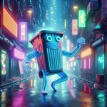A dancing anthropomorphised wheelie bin