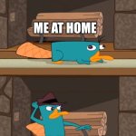 Home vs Work | ME AT HOME; ME AT WORK | image tagged in perry the platypus,work,home | made w/ Imgflip meme maker