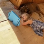 When Best Laid Plans Go Awry | Dog bought so she could stop 
her internet addiction. Now, 
both are addicted to internet! | image tagged in gifs,relatable,wholesome content,dog,little girl,internet | made w/ Imgflip video-to-gif maker