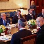 Netanyahu looks at camera