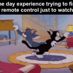 Who experienced this? | One day experience trying to find the remote control just to watch tv: | image tagged in gifs,funny,memes,dogs,cats | made w/ Imgflip video-to-gif maker