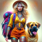 A beautiful blonde hair blue eyed short tattood vixen dressed as