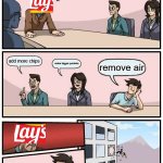 lays marketing | what should we do increase our sales; add more chips; make bigger packets; remove air | image tagged in lays | made w/ Imgflip meme maker