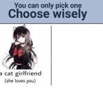 You can only pick one cat girlfriend