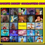 favorite disney characters bingo | image tagged in favorite disney characters bingo,disney,mickey mouse,winnie the pooh,pixar,mythical creatures | made w/ Imgflip meme maker