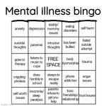 Mental illness bingo meme