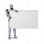 Robot holding sign