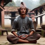 A slightly intoxicated Nepali young 25 year men is meditating in