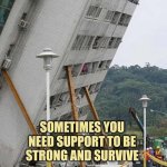 Sometimes you need support to survive | SOMETIMES YOU NEED SUPPORT TO BE STRONG AND SURVIVE | image tagged in support,survivor,survive | made w/ Imgflip meme maker