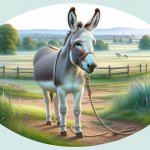 a donkey with a cord around their neck