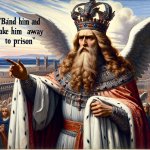 the king saying BIND him and take him away to prison