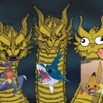 Pokemon during Shark Week | image tagged in three-headed dragon,memes,funny,animals,pokemon | made w/ Imgflip meme maker