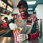 Bubba Wallace serving French fries