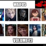 waifus volume 72 | WAIFUS | image tagged in waifus volume 72,top 10 waifus,live action,anime,video games,dandadan | made w/ Imgflip meme maker