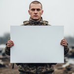Soldier with a blank sign