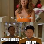 Are you two friends? | KING DEDEDE; KIRBY | image tagged in are you two friends,kirby,king dedede,nintendo | made w/ Imgflip meme maker