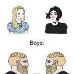 Wojak girls vs boys | OMG HIHIHI BESTIE! HI | image tagged in wojak girls vs boys | made w/ Imgflip meme maker