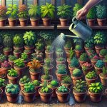 place a few drops of sorely needed water on 50 potted plants