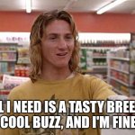 Spicoli | ALL I NEED IS A TASTY BREEZE, A COOL BUZZ, AND I'M FINE .. | image tagged in spicoli | made w/ Imgflip meme maker