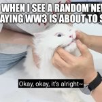 claire luvcat goofy cat | ME WHEN I SEE A RANDOM NEWS SITE SAYING WW3 IS ABOUT TO START: | image tagged in claire luvcat goofy cat | made w/ Imgflip meme maker