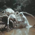 Spider and woman in lake