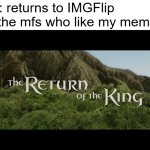 Somehow Leaf Returned | me: returns to IMGFlip
all the mfs who like my memes: | image tagged in return of the king | made w/ Imgflip meme maker