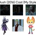 Hush (2016) Cast (My Style) | image tagged in hush 2016 cast my style,meme,memes,spoof cast,hush,characters | made w/ Imgflip meme maker