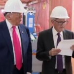 Trump and Powell hard hats