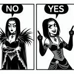 Drake meme but with a goth lady instead of drake in both panels