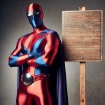 Superhero with a signboard