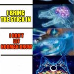 Dogs be like | I GET THE STICK; I BRING THE STICK IN; I DON’T LET HOOMAN KNOW | image tagged in dog brain expand | made w/ Imgflip meme maker