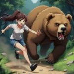 Woman running from bear