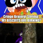 Absolute AAAAAAAAAAAAAA | Cringe Brainrot Shrimp: "MY BISCUITS ARE BIRNING!"; Infected Tinky Winky: *screaming* | image tagged in ruin this fill in meme 185 | made w/ Imgflip meme maker