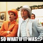 So what if it was? | SO WHAT IF IT WAS...? | image tagged in dumb dumber tuxedo | made w/ Imgflip meme maker