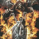 Edgy skeleton on motorcycle