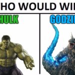 Hulk vs Godzilla | HULK; GODZILLA | image tagged in memes,who would win | made w/ Imgflip meme maker