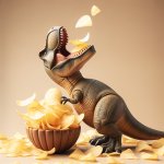 Dinosaur eating potato chips