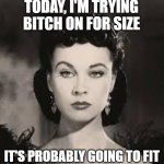 scarlet o'hara bitchy face red dress | TODAY, I'M TRYING BITCH ON FOR SIZE; IT'S PROBABLY GOING TO FIT | image tagged in scarlet o'hara bitchy face red dress | made w/ Imgflip meme maker