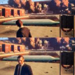 Niko Bellic looks at a bus in a pool, then pretends it's not.