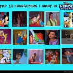 Top 13 Characters I Want in Disney Heroes Battle Mode | image tagged in top 13 characters i want in disney heroes battle mode | made w/ Imgflip meme maker