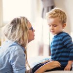 mom talking to kid