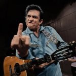 Johnny Cash middle finger in color