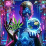 Spiritual figure holding the world with weed and stuff