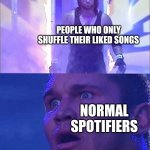 Oh shi- | PEOPLE WHO ONLY SHUFFLE THEIR LIKED SONGS; NORMAL SPOTIFIERS | image tagged in randy orton undertaker,spotify,wanna break from the ads,undertaker,lol so funny | made w/ Imgflip meme maker