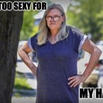 cat walk Karen | I'M TOO SEXY FOR; MY HAIR | image tagged in extreme karen | made w/ Imgflip meme maker