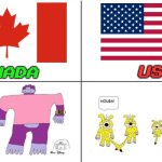 Canada vs USA | USA; CANADA | image tagged in disney version vs marathon version | made w/ Imgflip meme maker